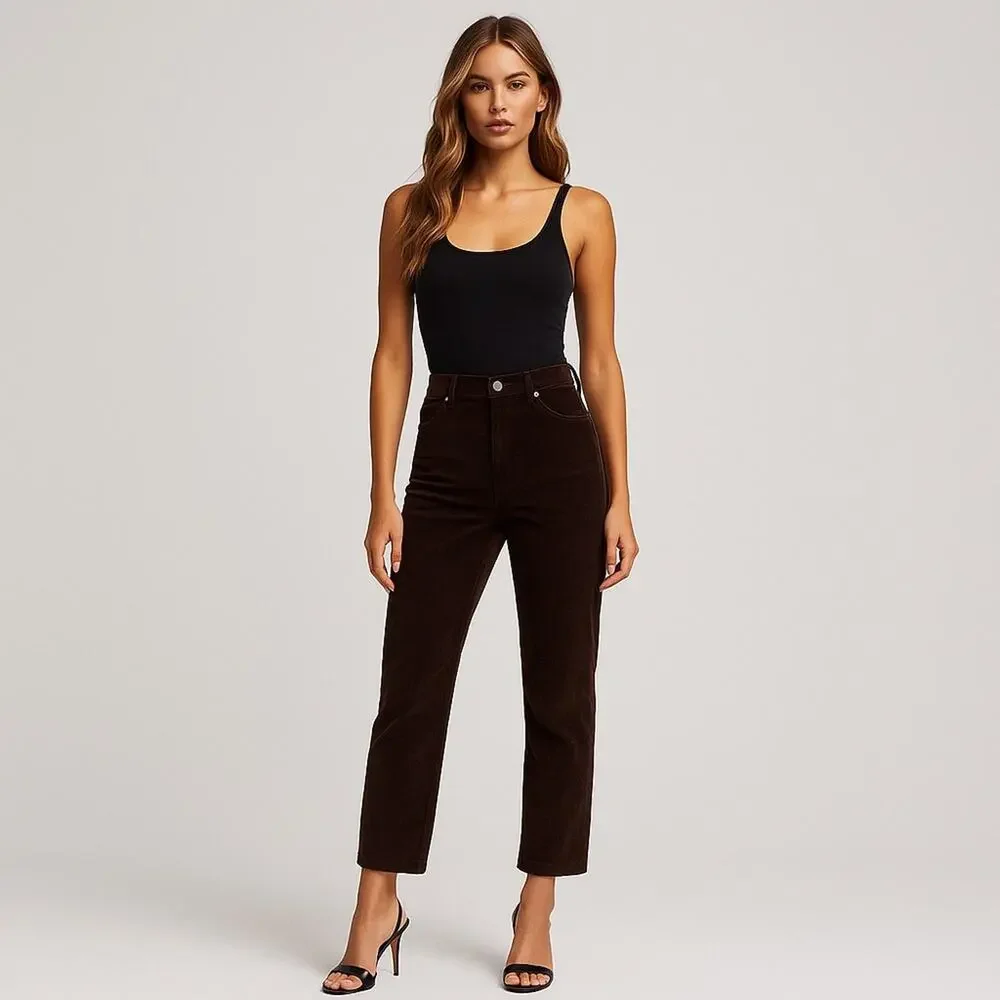 THAKOON High Rise Corduroy Pant Chocolate Brown Cotton Blend Stretch Size 8 NEW - Picture 2 of 15